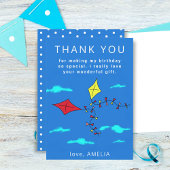 かわいい名前入りの黄色と赤い凧 子供の誕生日 サンキューカード