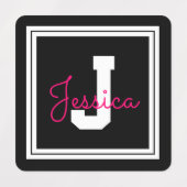 かわいい名前&モノグラム |白黒とピンクの服 ラベル (デザイン1)