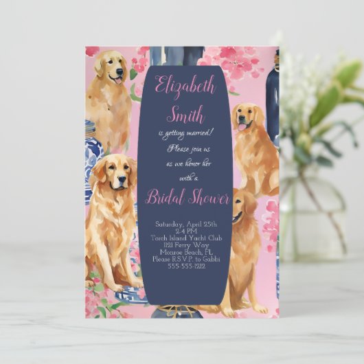 かわいい名門私立校風のゴールデンレトリバー犬の招待 招待状 (スタンド正面)