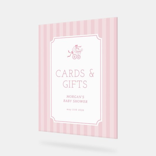かわいい名門私立校風のベビーベビーカー赤ちゃんシャワー招待状 アクリルサイン (傾斜)