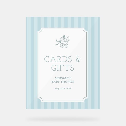 かわいい名門私立校風のベビーベビーカー赤ちゃんシャワー招待状 アクリルサイン (正面)