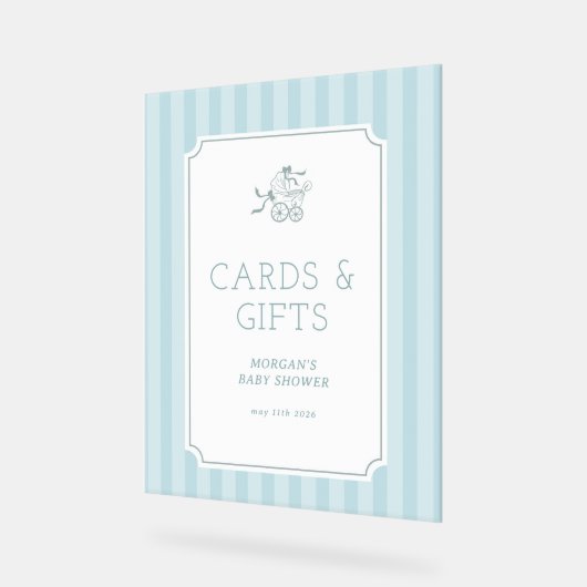 かわいい名門私立校風のベビーベビーカー赤ちゃんシャワー招待状 アクリルサイン (傾斜)