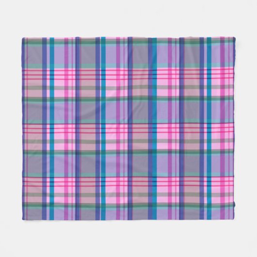 かわいい名門私立校風のレトロの格子柄（ピンクとブルー）   フリースブランケット (正面(横))