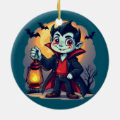 かわいい吸血鬼のランタン かわいいハロウィン セラミックオーナメント (裏面)