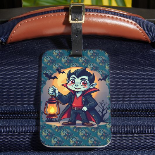 かわいい吸血鬼のランタン かわいいハロウィン ラゲッジタグ (正面インサイチュ2)