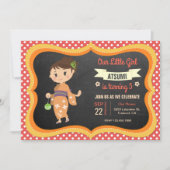 かわいい和服の女の子の誕生日パーティー招待状 招待状 (正面)