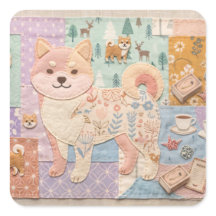 かわいい和風柴犬パッチワークフラワーパターン