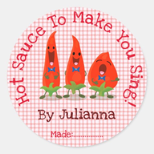 かわいい唐辛子の漫画イラストレーションラベル ラウンドシール (正面)