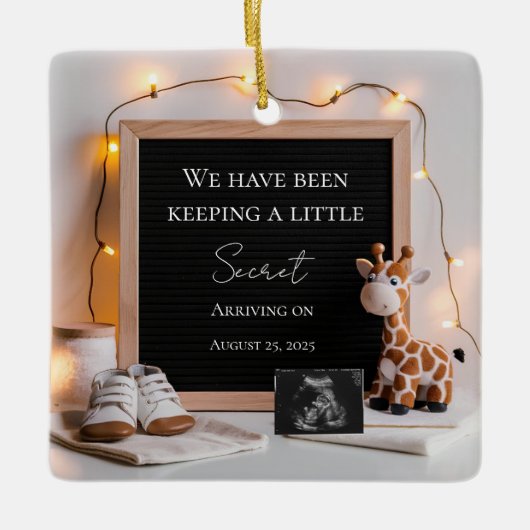 かわいい喜びのベビーキリン妊娠の発表 セラミックオーナメント (正面)