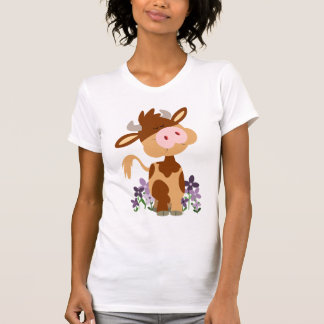 かわいい噛みマンガ牛の女性Tシャツ Tシャツ