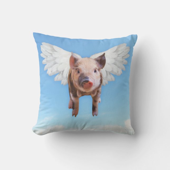 かわいい四角い枕を豚が飛ぶ アウトドアクッション (正面)