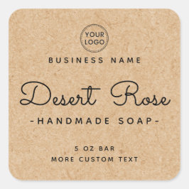 かわいい四角クラフト紙ルック製品ラベル スクエアシール