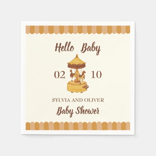 かわいい回転木馬男女兼用の赤ちゃんシャワー スタンダードカクテルナプキン (正面)
