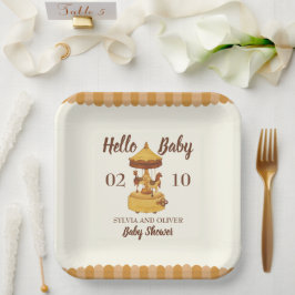 かわいい回転木馬男女兼用の赤ちゃんシャワー ペーパープレート