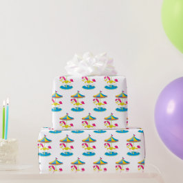 かわいい回転木馬馬テーマパークパーティーラップ ラッピングペーパー