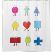 かわいい図形キャラクターイラストレーションデザイン シャワーカーテン (正面)