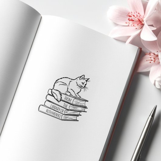かわいい図書館の猫、カスタムブックプレート ラバースタンプ