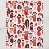 かわいい図解入りの、写真付きのこけし日本のスクラップブック紙 (正面/裏面)