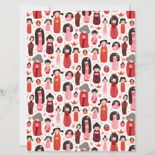 かわいい図解入りの、写真付きのこけし日本のスクラップブック紙 (裏面)