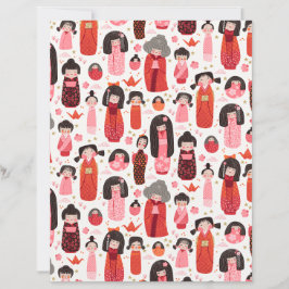 かわいい図解入りの、写真付きのこけし日本のスクラップブック紙