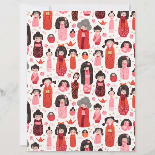 かわいい図解入りの、写真付きのこけし日本のスクラップブック紙 (正面)