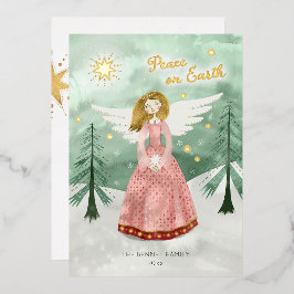 かわいい図解入りの、写真付きのエンジェルクリスマスフォイルホリデーカード 箔シーズンカード