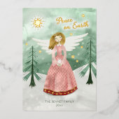 かわいい図解入りの、写真付きのエンジェルクリスマスフォイルホリデーカード 箔シーズンカード (正面)