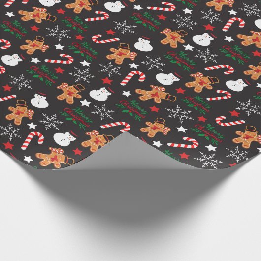 かわいい図解入りの、写真付きのクリスマスキャラクター ラッピングペーパー (角)