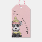かわいい図解入りの、写真付きのクリスマステリアピンクの冬犬 ギフトタグ (正面)
