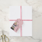 かわいい図解入りの、写真付きのクリスマステリアピンクの冬犬 ギフトタグ (より糸付き)