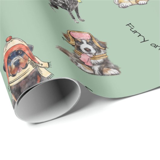 かわいい図解入りの、写真付きのクリスマスドッグズパターンホリデー ラッピングペーパー (ロールコーナー)