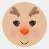 かわいい図解入りの、写真付きのトナカイ顔 ラウンドシール (正面)