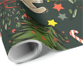 かわいい図解入りの、写真付きのレトロクリスマスダークグリーン ラッピングペーパー (ロールコーナー)