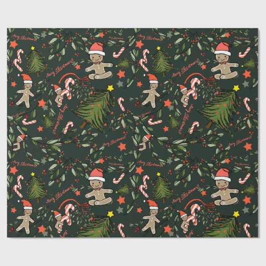 かわいい図解入りの、写真付きのレトロクリスマスダークグリーン ラッピングペーパー (フラット)