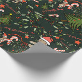 かわいい図解入りの、写真付きのレトロクリスマスダークグリーン ラッピングペーパー (角)