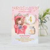 かわいい図解入りの、写真付きの女の子の誕生日パーティー 招待状 (スタンド正面)