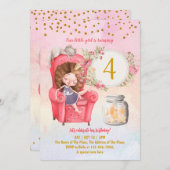 かわいい図解入りの、写真付きの女の子の誕生日パーティー 招待状 (正面/裏面)