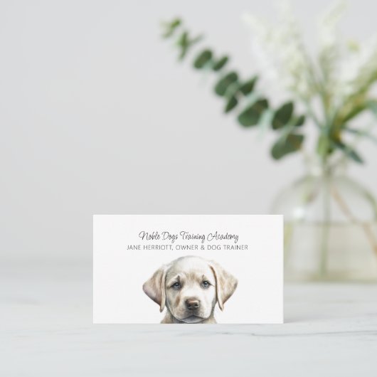 かわいい図解入りの、写真付きの子犬のトレーナー 名刺 (スタンド正面)