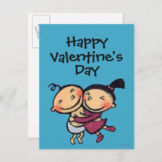 かわいい図解入りの、写真付きの幼児ハグ シーズンポストカード (正面/裏面)