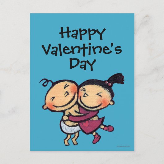 かわいい図解入りの、写真付きの幼児ハグ シーズンポストカード (正面)