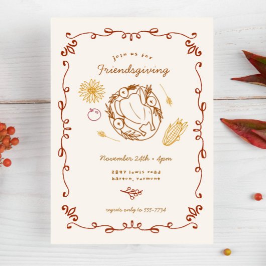 かわいい図解入りの、写真付きの感謝祭カジュアルの友情 招待状