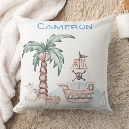 かわいい図解入りの、写真付きの海賊テーマと名前をカスタムする クッション (ブランケット)