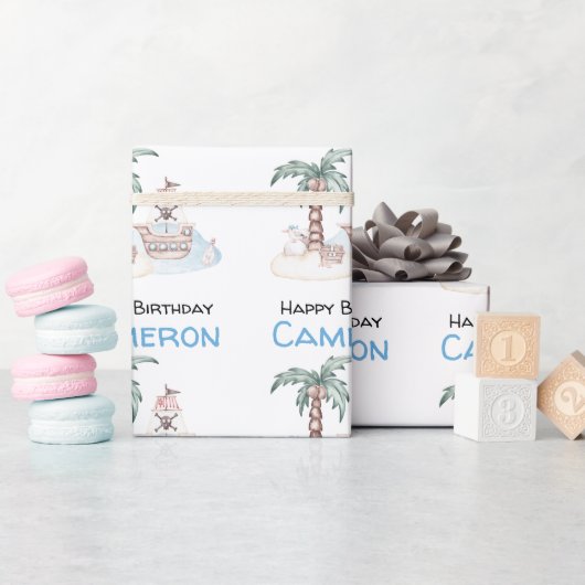 かわいい図解入りの、写真付きの海賊パーティー ラッピングペーパー (ベビーシャワー)