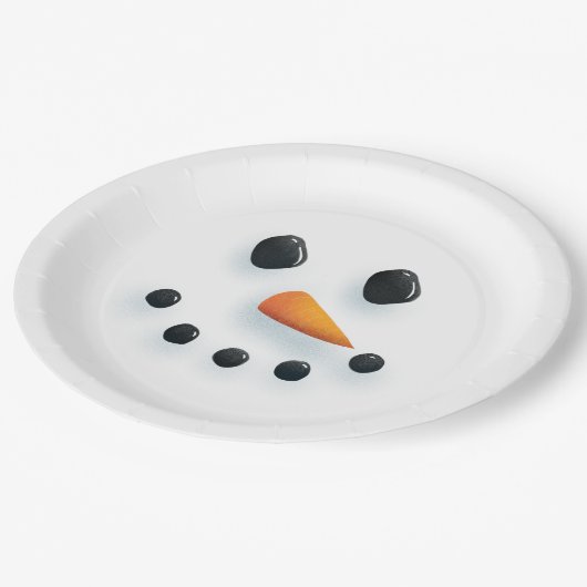 かわいい図解入りの、写真付きの雪だるま顔 ペーパープレート (アングル)