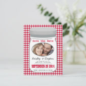 かわいい国のギンガムのメーソンジャーの保存日付 セーブザデート (スタンド正面)