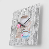 かわいい国のコーヒーバー スクエア壁時計 (傾斜)