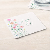 かわいい国のデイジーピンクフローラ スクエアペーパーコースター (アングル)