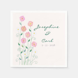 かわいい国のデイジーピンクフローラ スタンダードカクテルナプキン