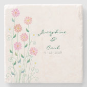 かわいい国のデイジーピンクフローラ ストーンコースター (正面)