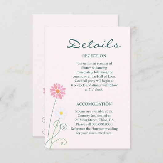 かわいい国のデイジー結婚の囲い エンクロージャーカード (正面/裏面)